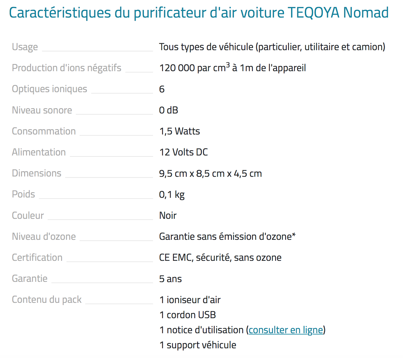 TEQOYA Ionisateur et purificateur d&
