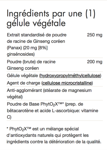 Ginseng Coréen - Extrait racine (60 capsules) - Soutient en cas de fatigue