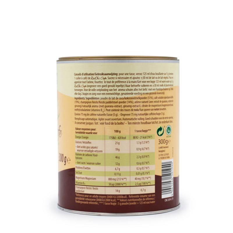 ReiChi-café (300 gr) - Boisson soluble de Reishi, Coco, Ginseng, Guarana et Espresso.