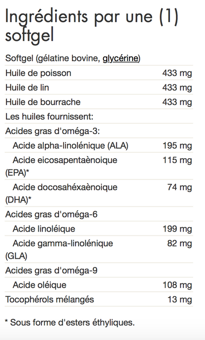 Omega 3-6-9 - 60 gel - (Facultés cérébrales, cardiovaculaire, cholestérol et peau)