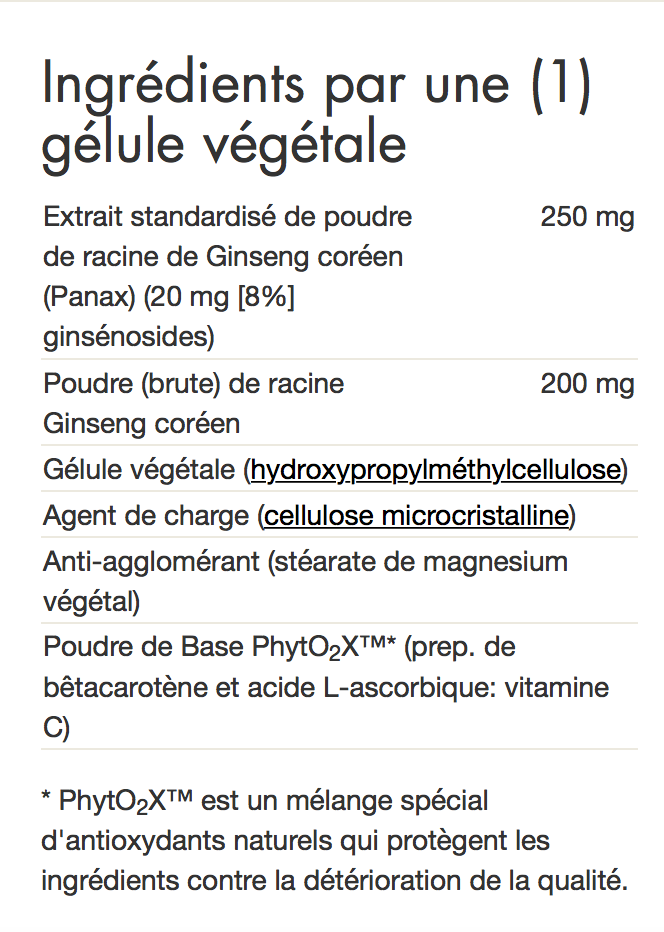 Ginseng Coréen - Extrait racine (60 capsules) - Soutient en cas de fatigue
