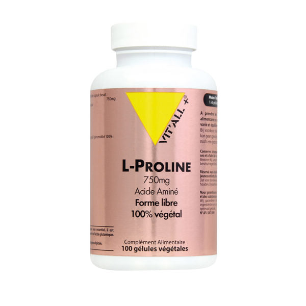 L-Proline 750 mg -  Production de collagène et la régénération des tissus.